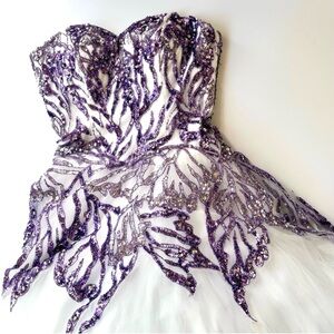 NWT Tiffany Designs 61113 Butterfly Beaded Sequin White Ivory Purple Dress 6